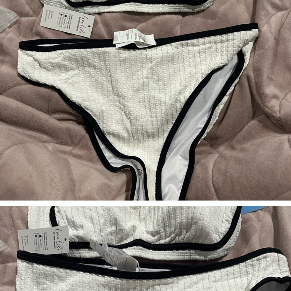 Cupshe White and Black Textured Bikini Bottom